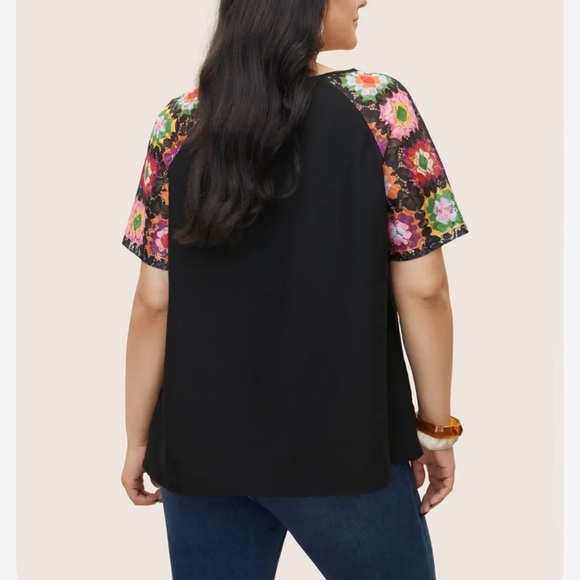 BloomChic Plus Size 3XL Boho Print Lace Panel Raglan Sleeve Blouse us22-24 - Picture 2 of 6